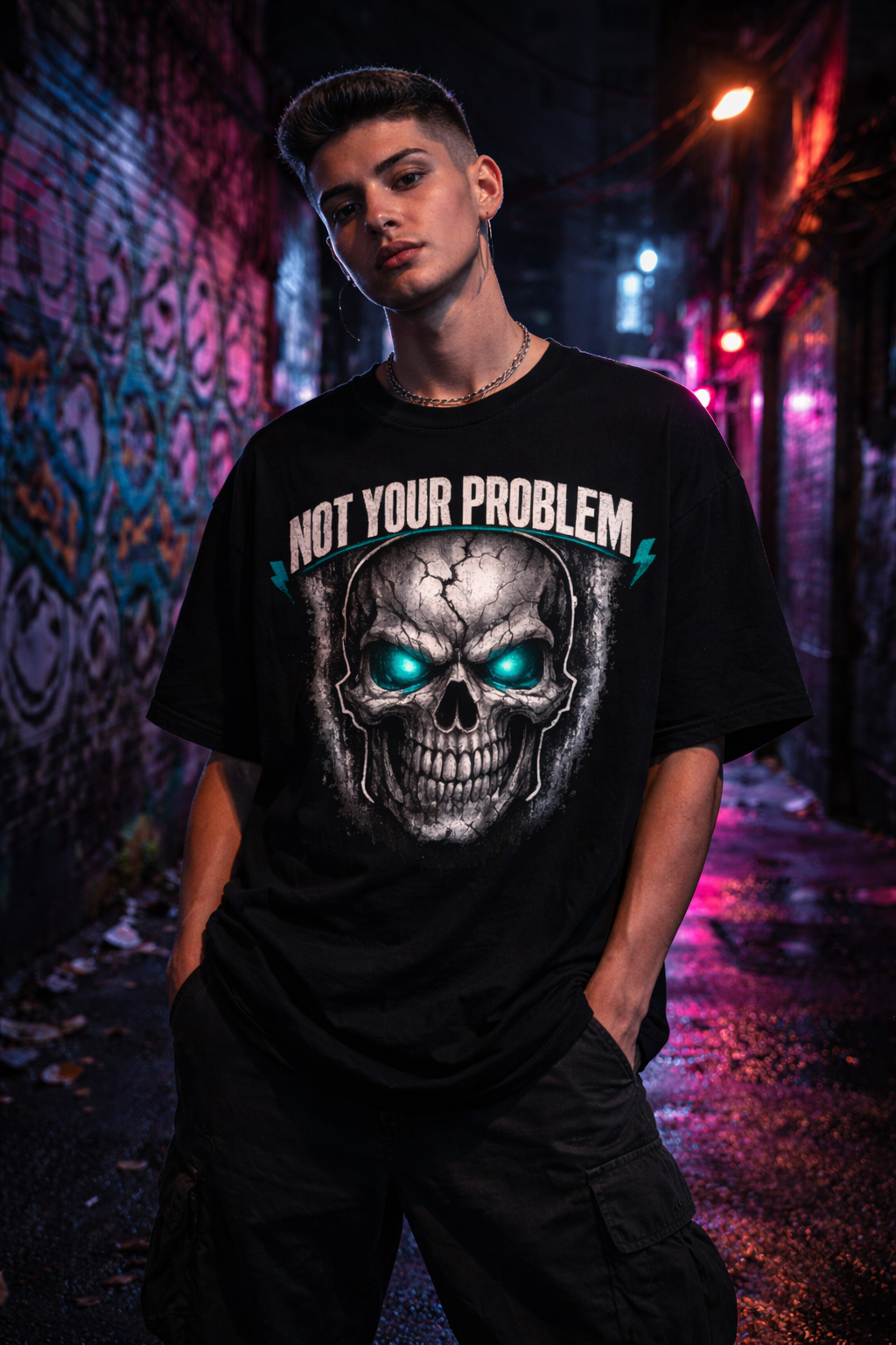 Not Your Problem Skull – Dark Grunge Streetwear Graphic Tee