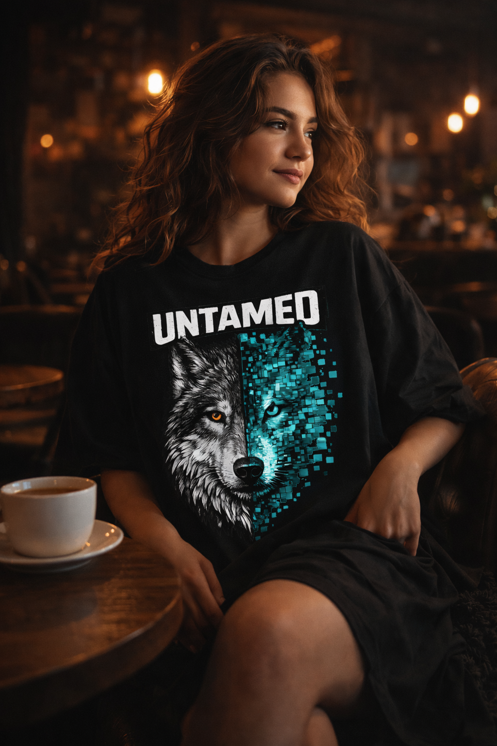 Wolf Glitch Split T-Shirt | Dark Aesthetic Graphic Tee