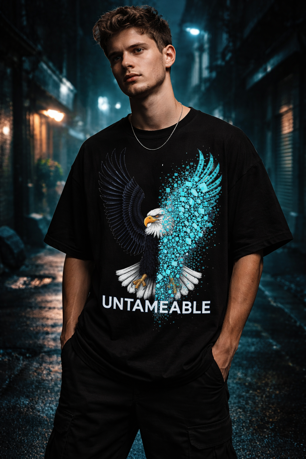 Eagle Glitch Static Wing T-Shirt | UNTAMEABLE Dark Tee