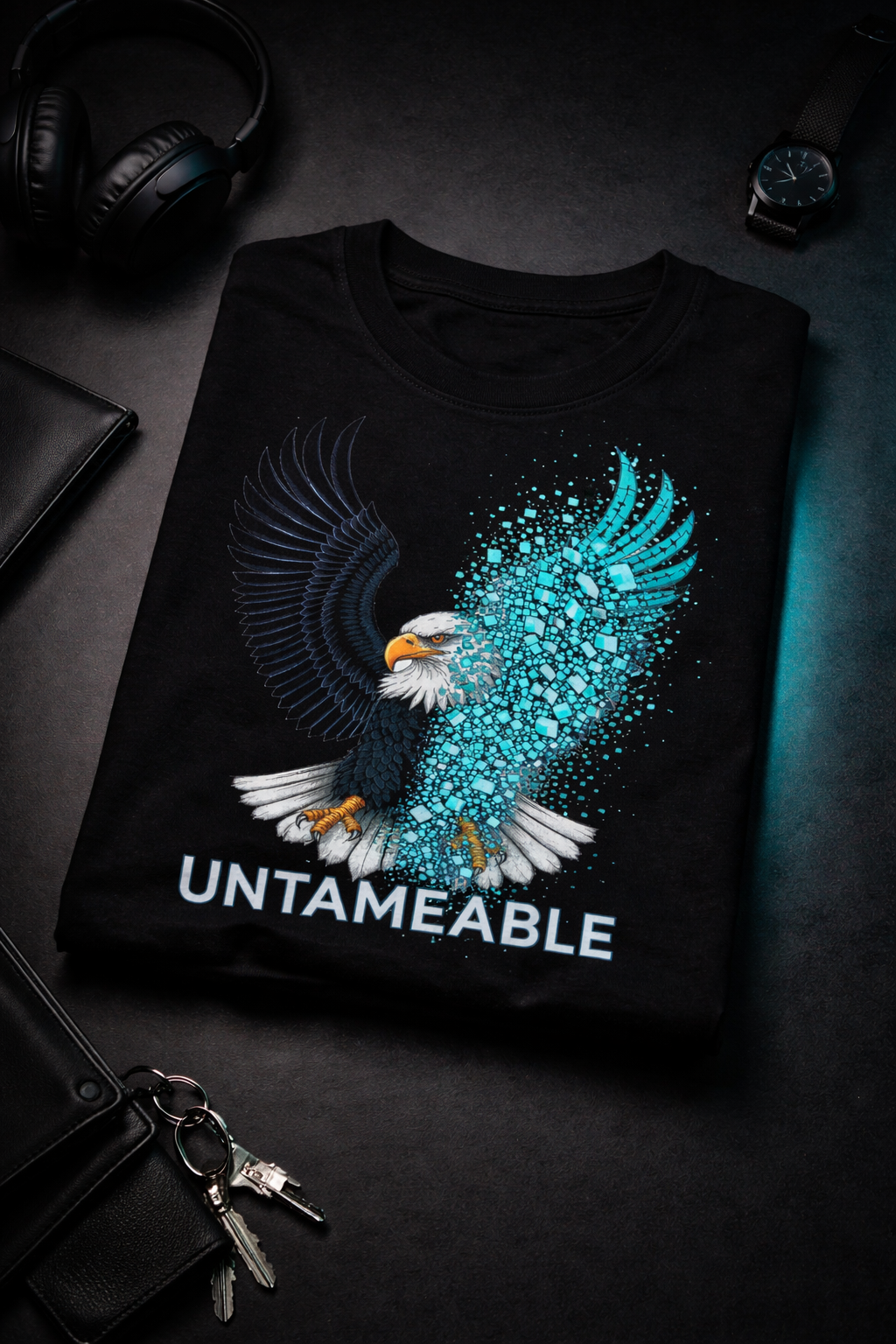 Eagle Glitch Static Wing T-Shirt | UNTAMEABLE Dark Tee
