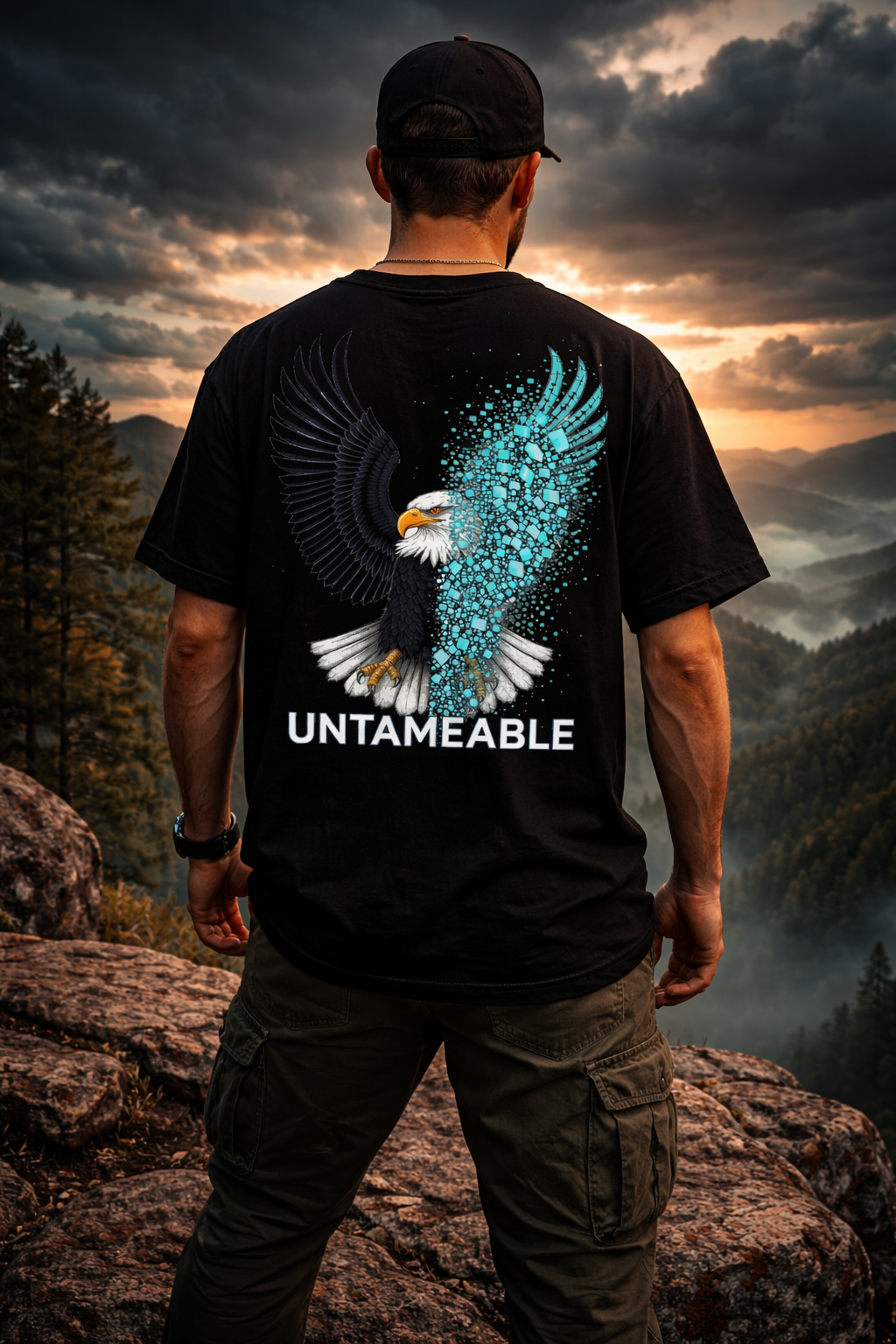 Eagle Glitch Static Wing T-Shirt | UNTAMEABLE Dark Tee