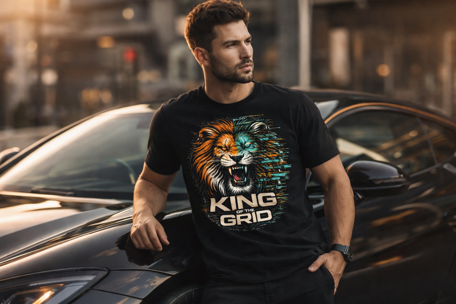 King of the Grid – Tiger Glitch Cyber T-Shir