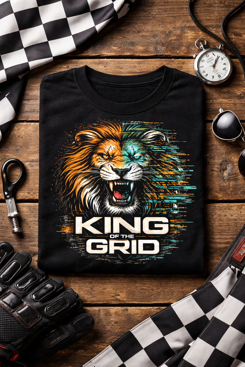 King of the Grid – Tiger Glitch Cyber T-Shir