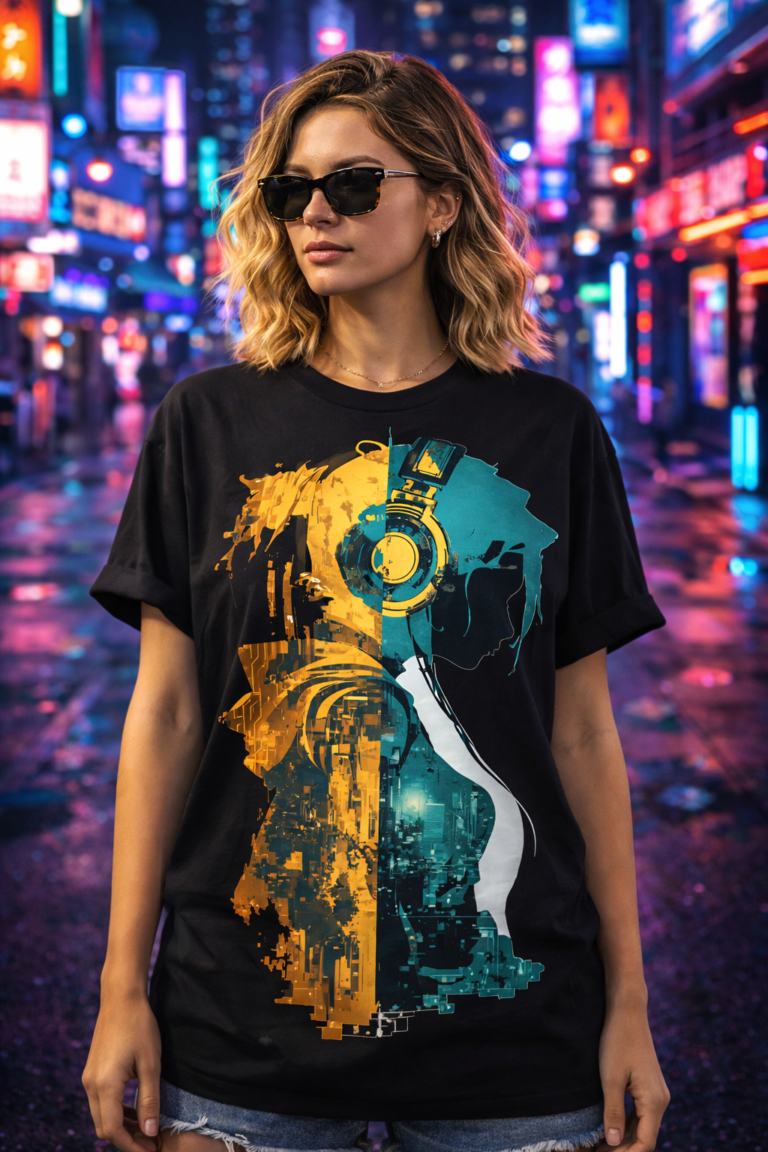 Neon Cyberpunk Girl Graphic T-Shirt | Futuristic Anime Streetwear
