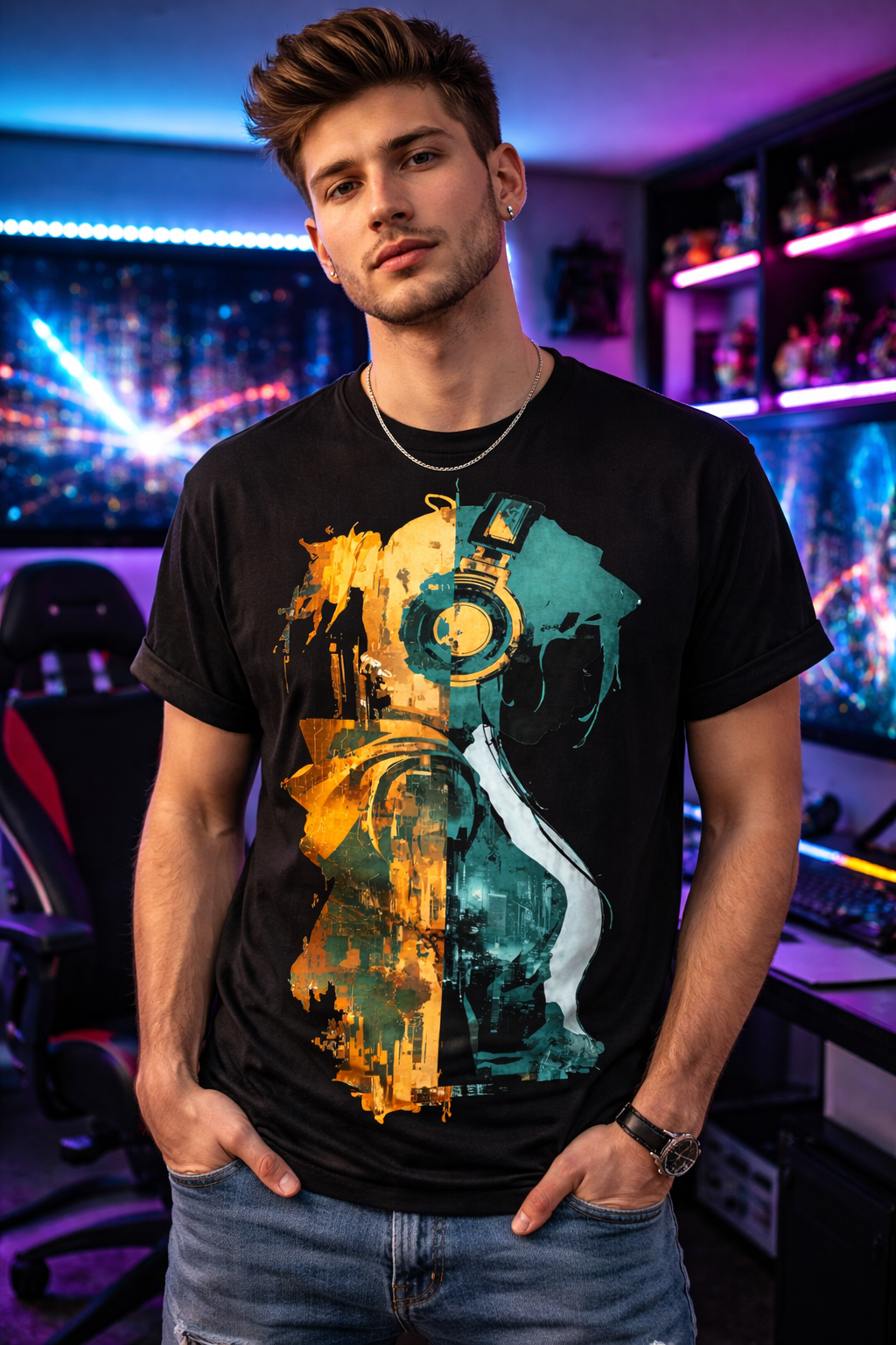 Neon Cyberpunk Girl Graphic T-Shirt | Futuristic Anime Streetwear