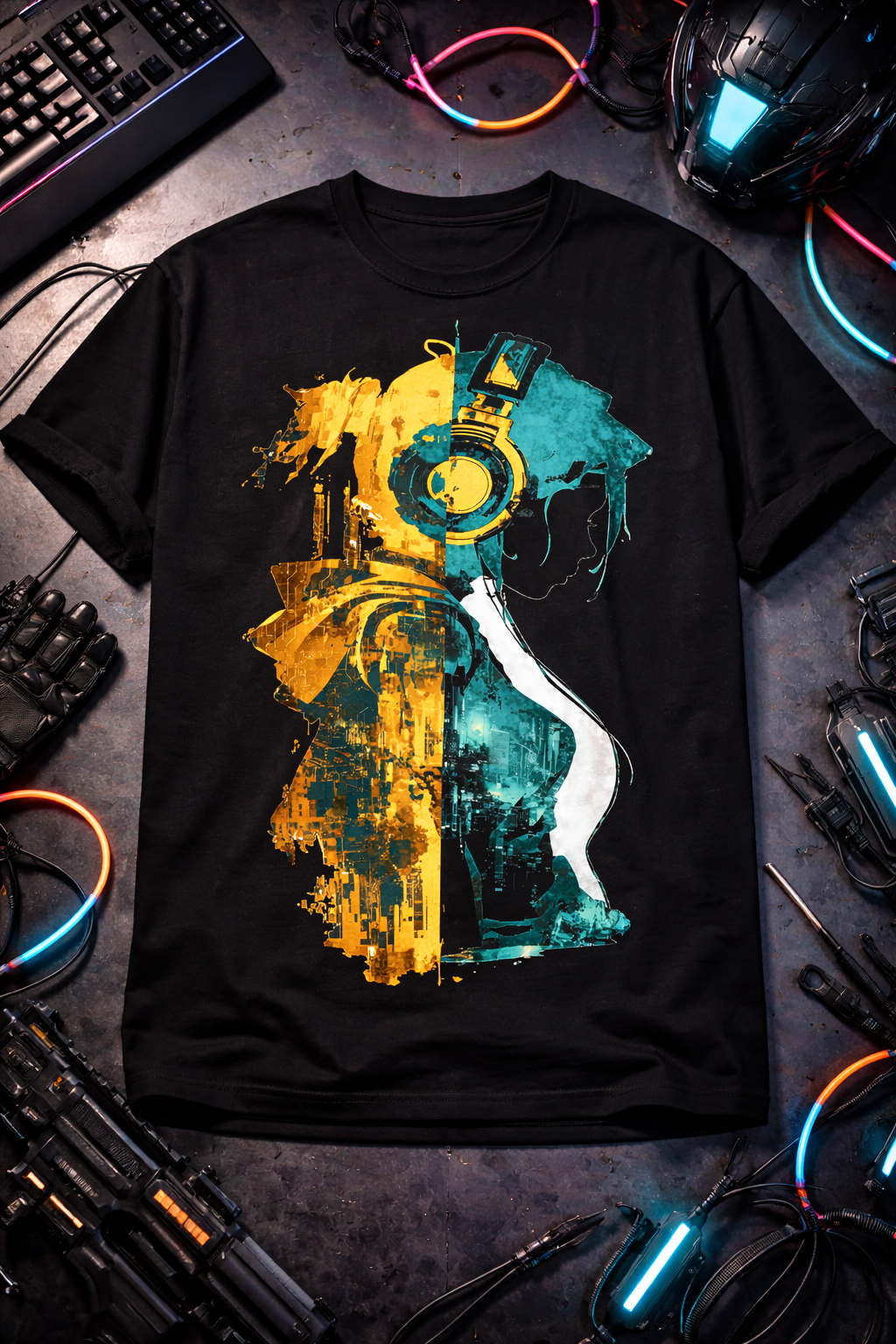 Neon Cyberpunk Girl Graphic T-Shirt | Futuristic Anime Streetwear