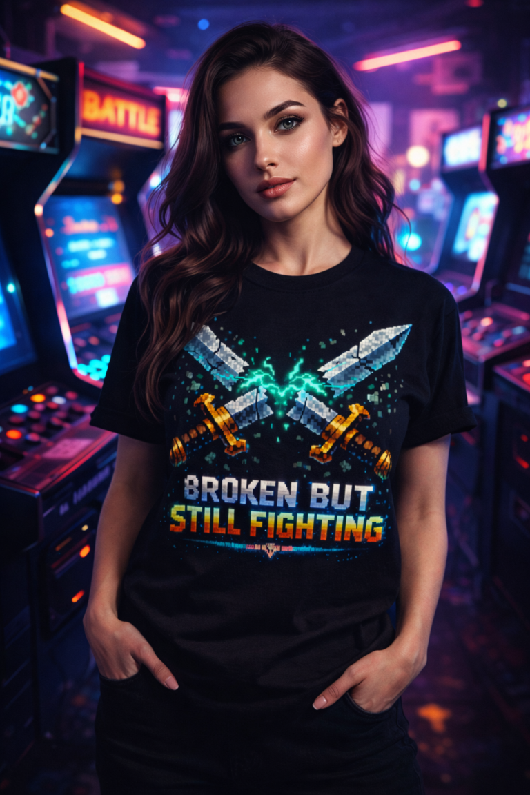 Broken But Still Fighting Pixel Sword Graphic T-Shirt