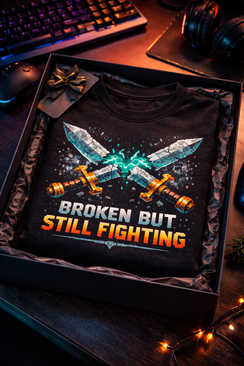 Broken But Still Fighting Pixel Sword Graphic T-Shirt