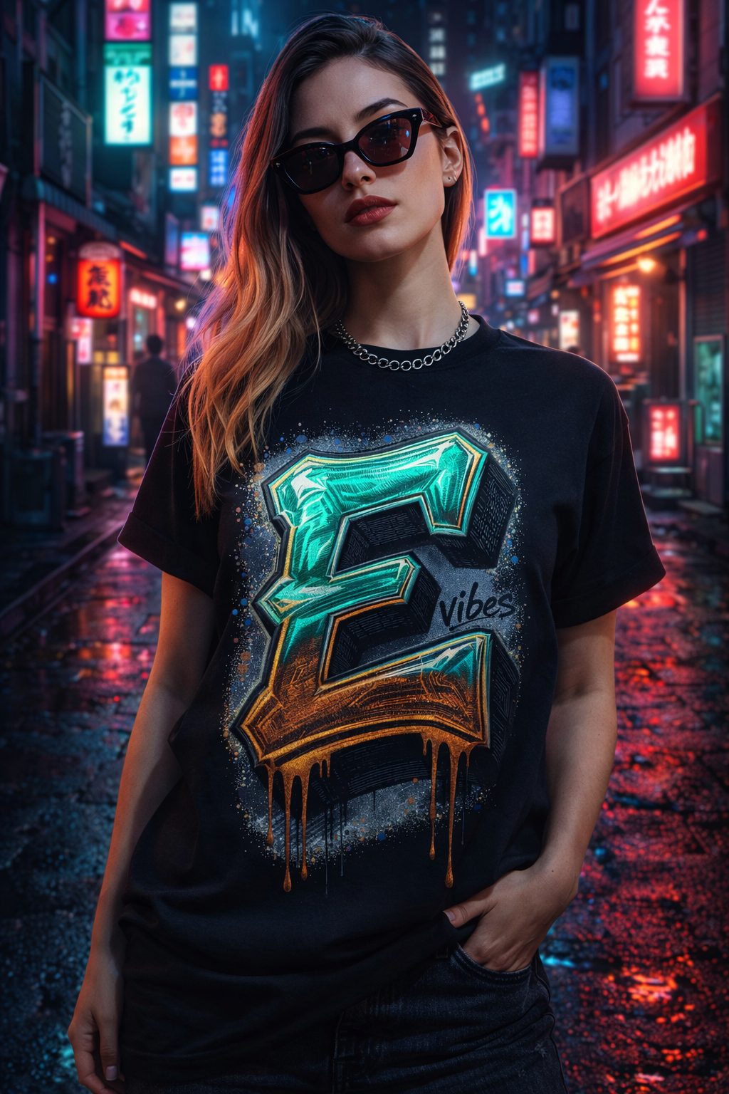 Chrome Graffiti Wildstyle Letter E Streetwear T-Shirt