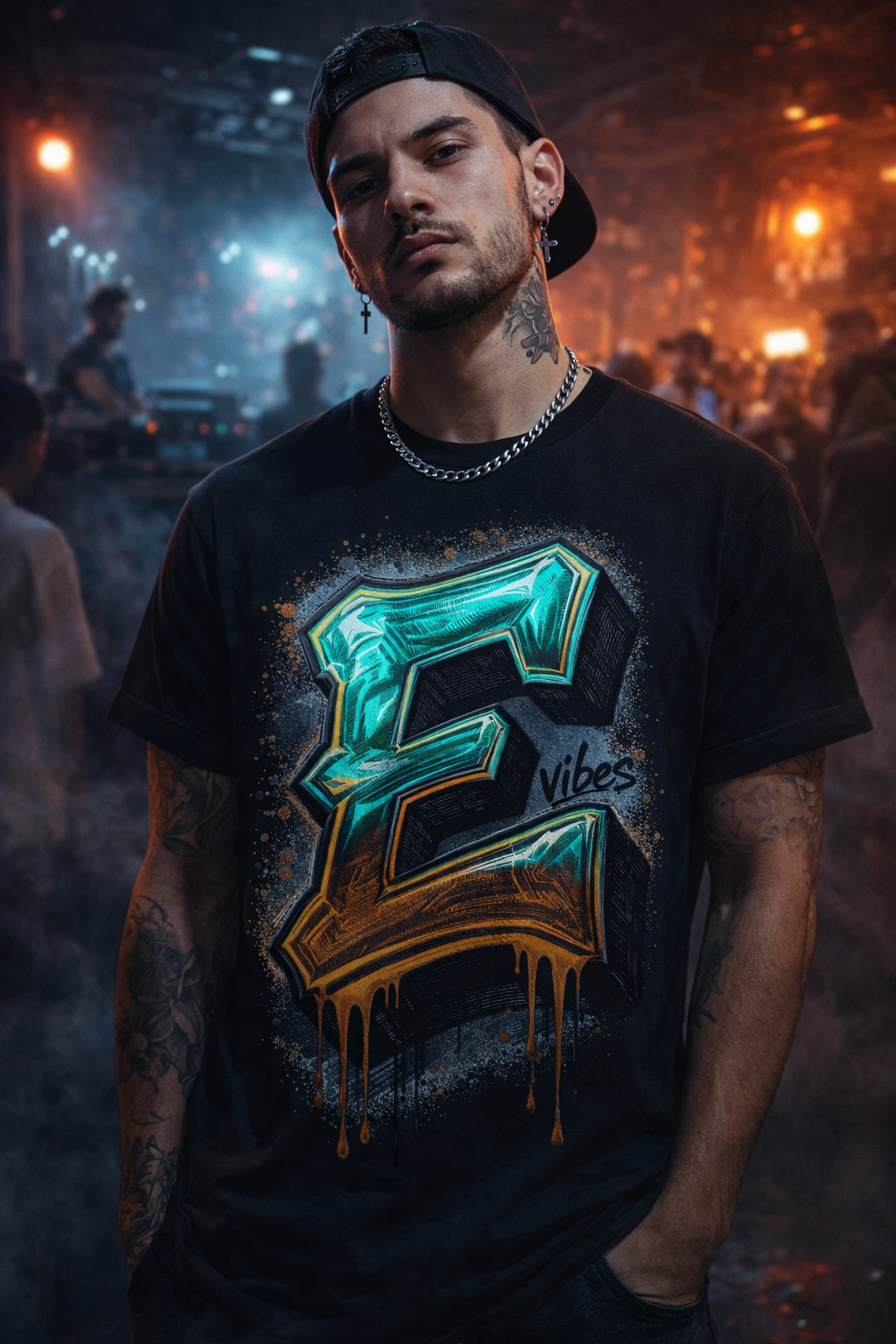 Chrome Graffiti Wildstyle Letter E Streetwear T-Shirt