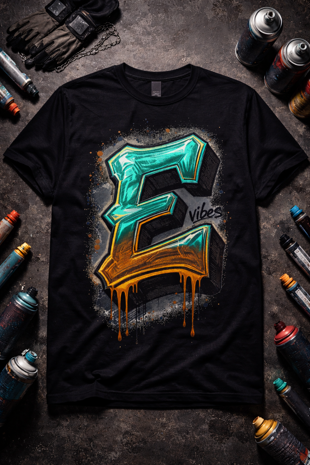 Chrome Graffiti Wildstyle Letter E Streetwear T-Shirt