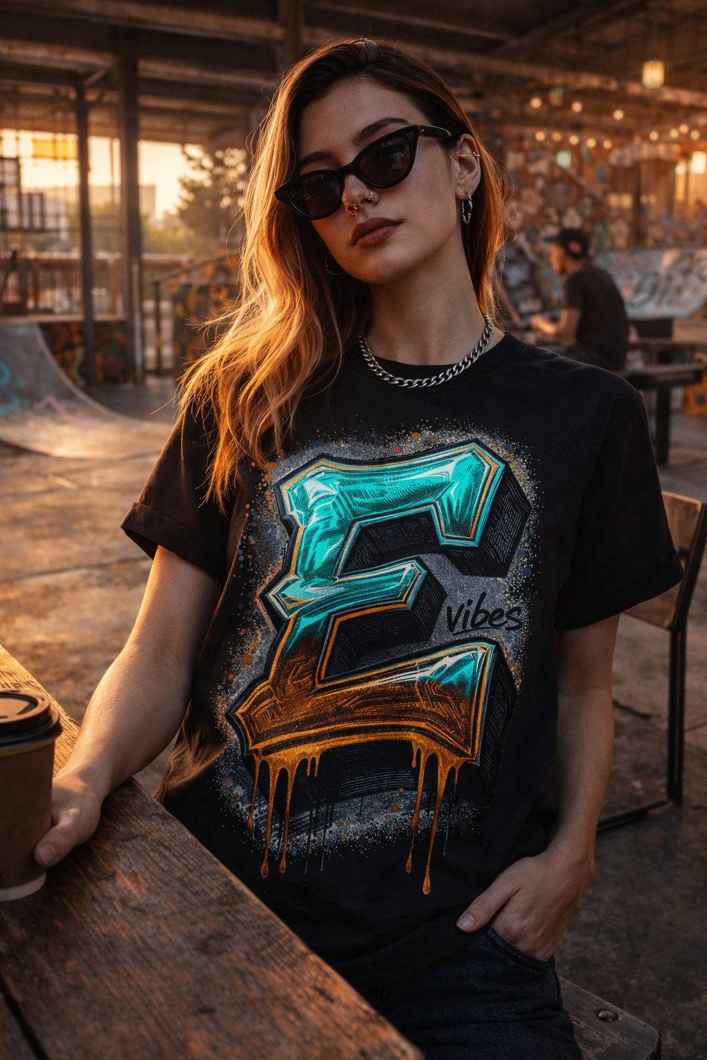 Chrome Graffiti Wildstyle Letter E Streetwear T-Shirt