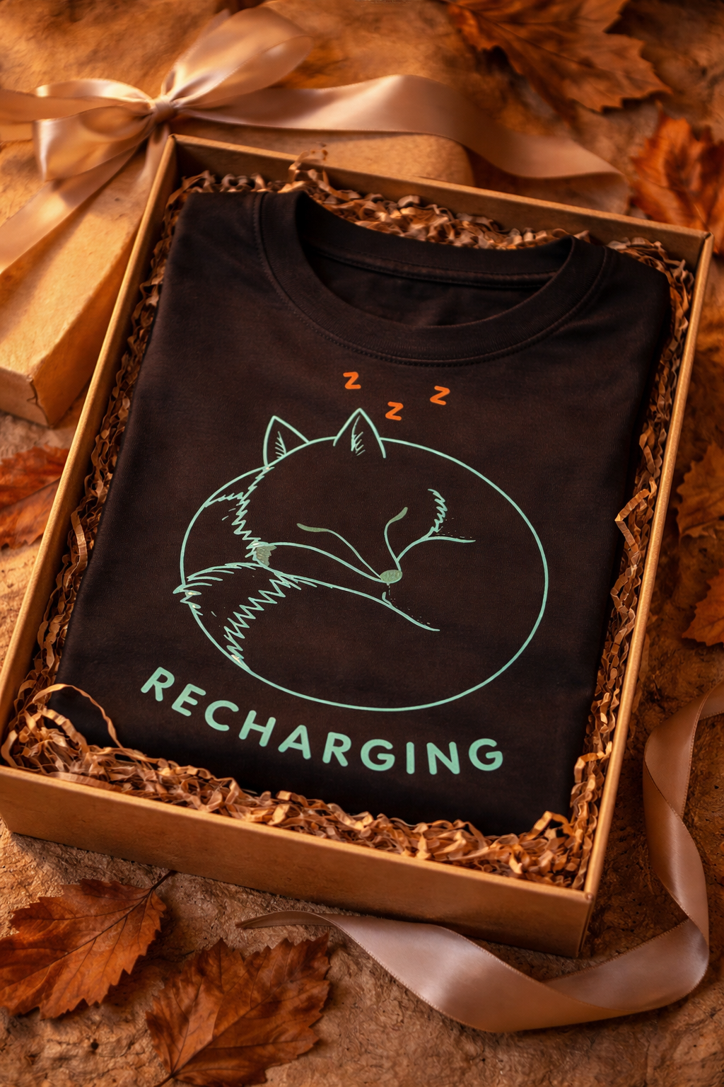 Recharging Sleeping Fox Single Line Art T-Shirt