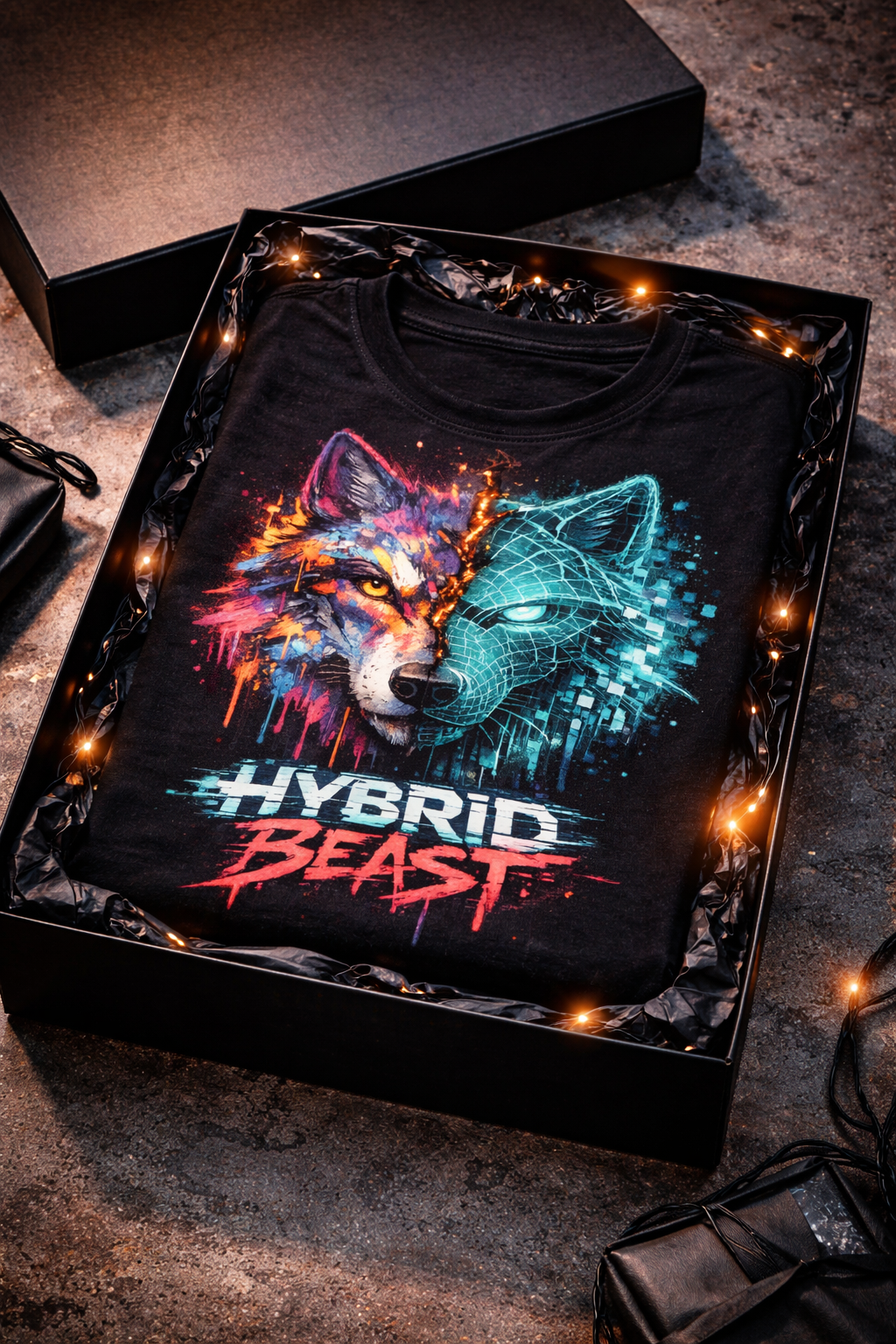 Hybrid Beast Cyberpunk Graffiti Wolf T-Shirt