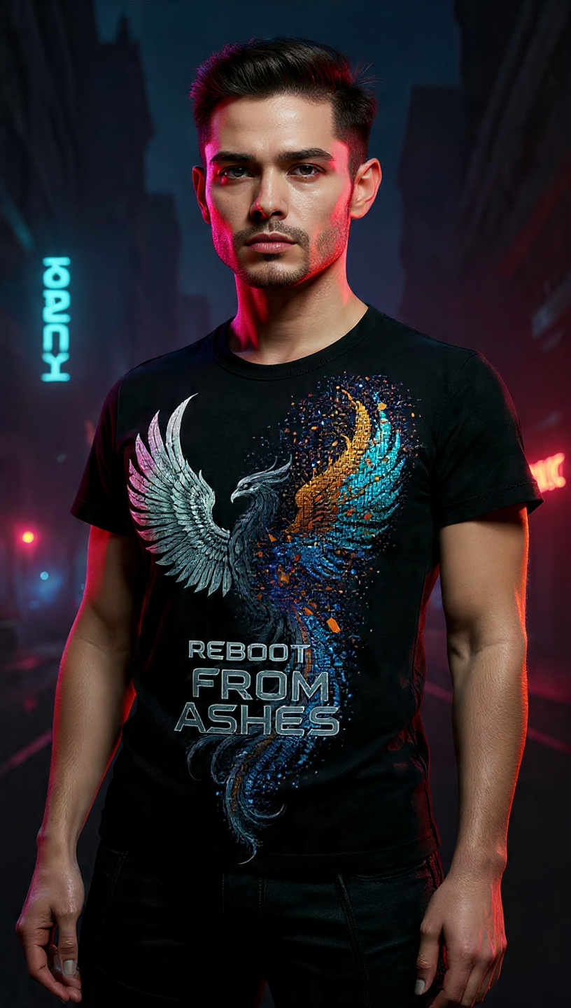 Cyberpunk Phoenix Glitch Art Premium T-Shirt