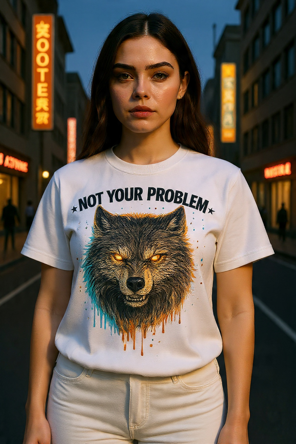Wolf Streetwear Graphic – NOT YOUR PROBLEM Fierce Neon Wolf Head