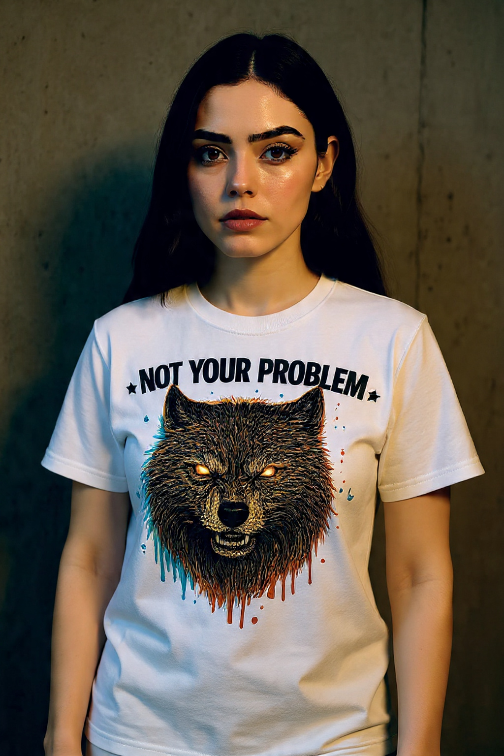 Wolf Streetwear Graphic – NOT YOUR PROBLEM Fierce Neon Wolf Head