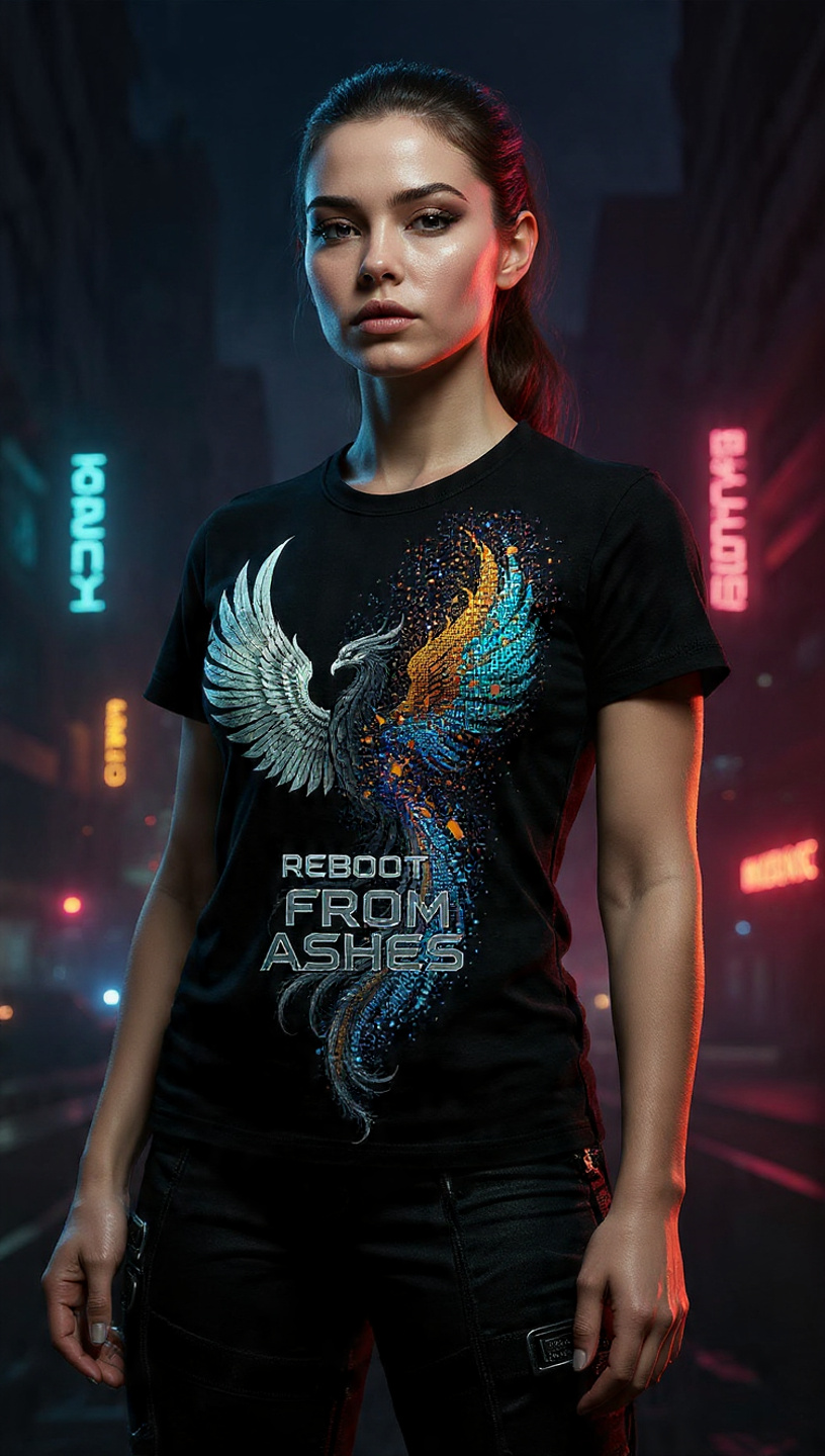Cyberpunk Phoenix Glitch Art Premium T-Shirt