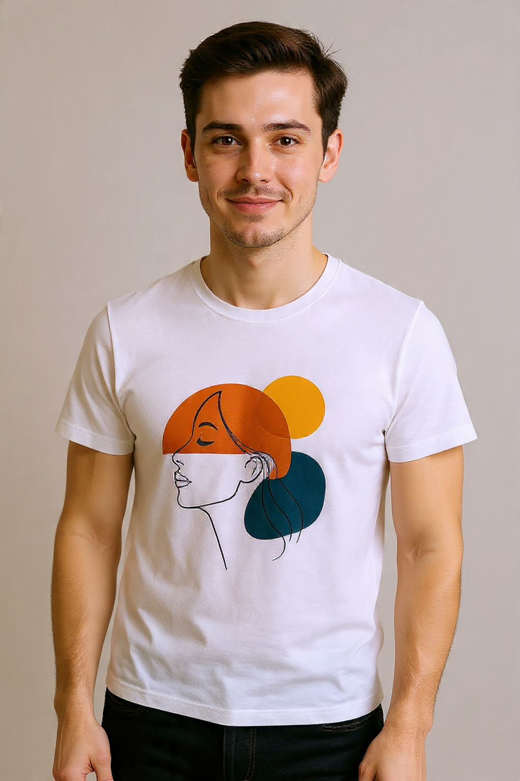 Minimalist Woman Line Art Abstract Face T-Shirt – Modern Geometric Female Profile Aesthetic Graphic Tee