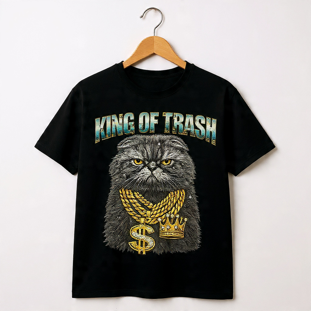 King of Trash Funny Gangster Cat T-Shirt – Gold Chain Hip Hop Cat Gift