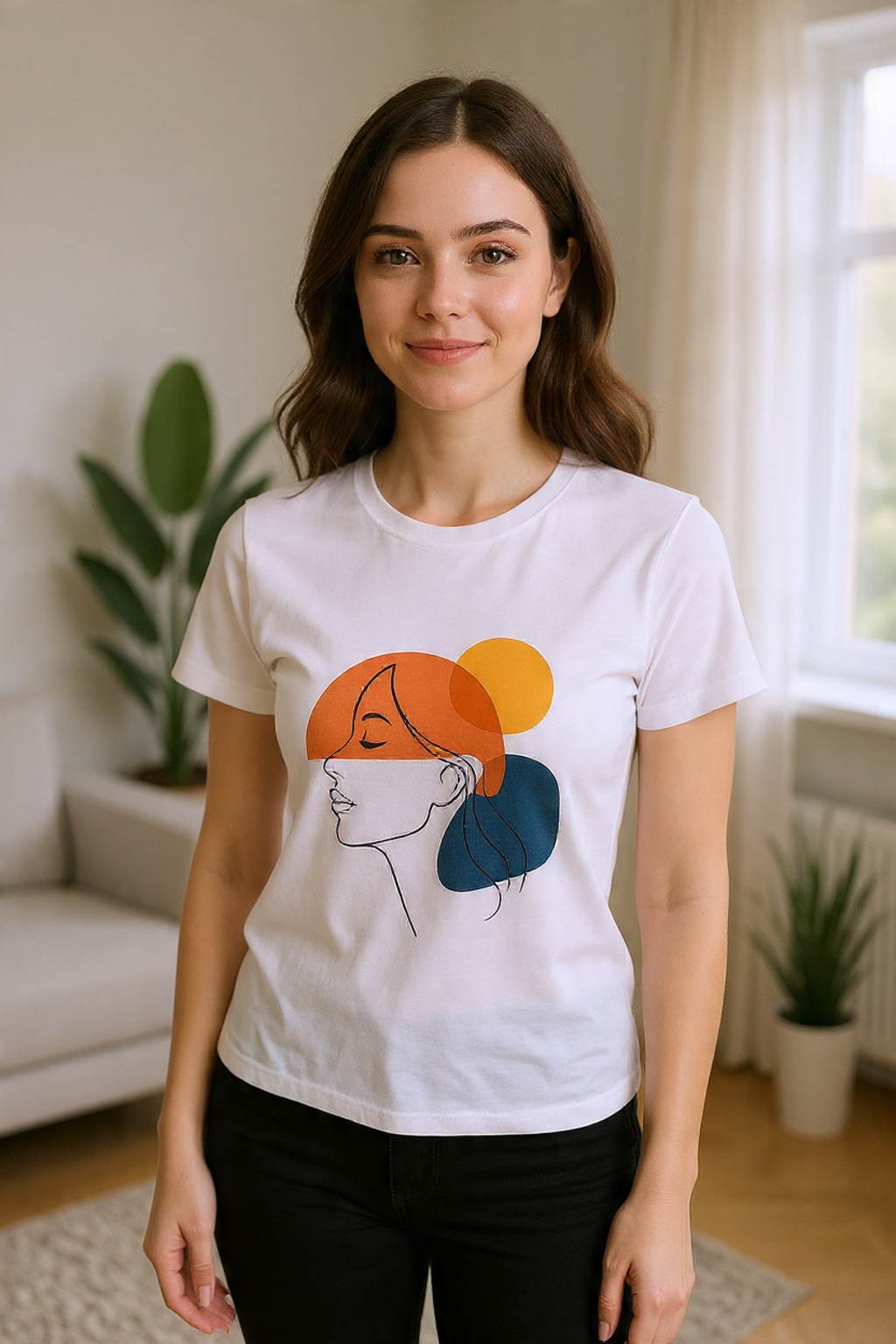 Minimalist Woman Line Art Abstract Face T-Shirt – Modern Geometric Female Profile Aesthetic Graphic Tee
