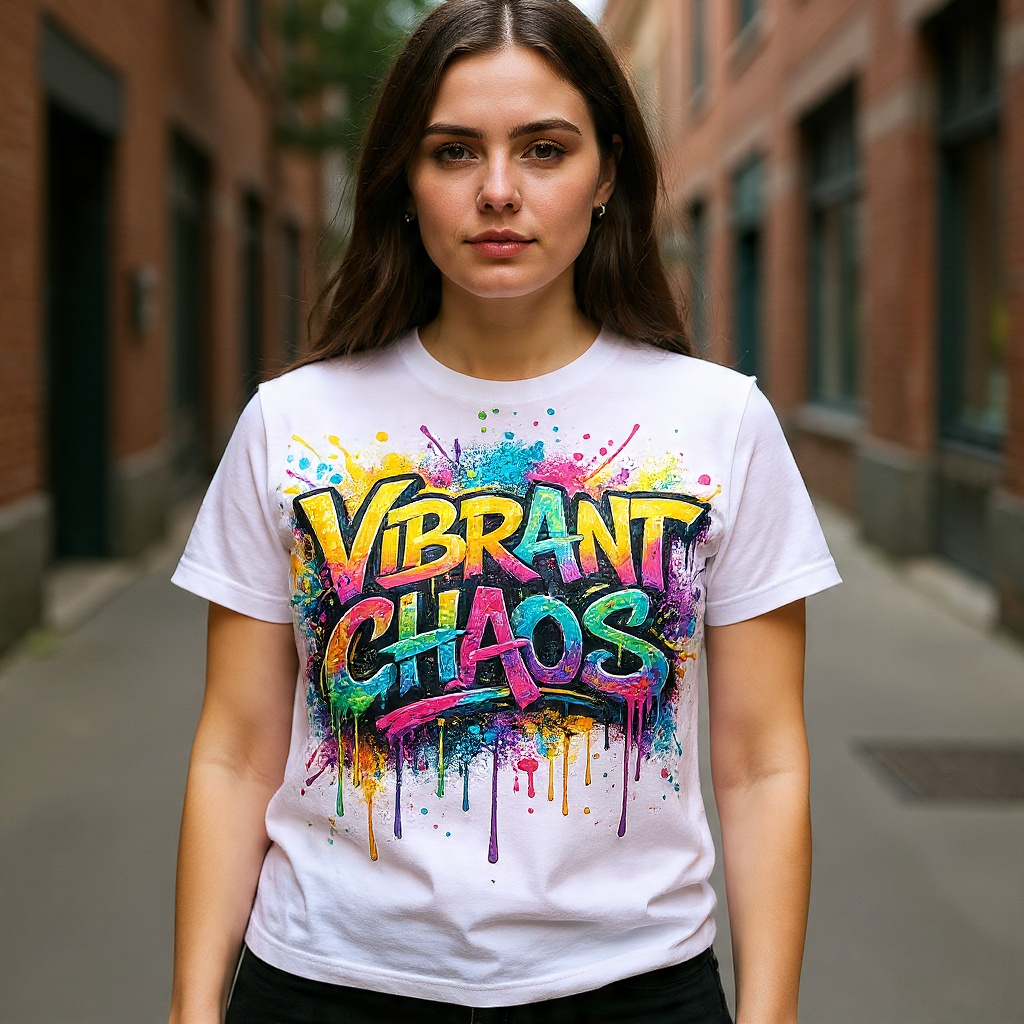 Vibrant Chaos Graffiti T-Shirt – Colorful Street Art Typography