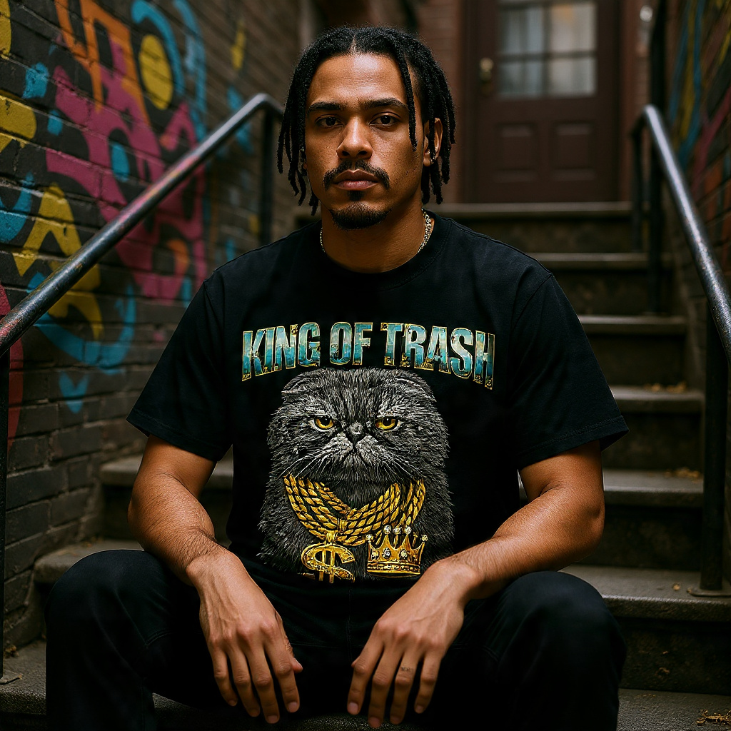 King of Trash Funny Gangster Cat T-Shirt – Gold Chain Hip Hop Cat Gift