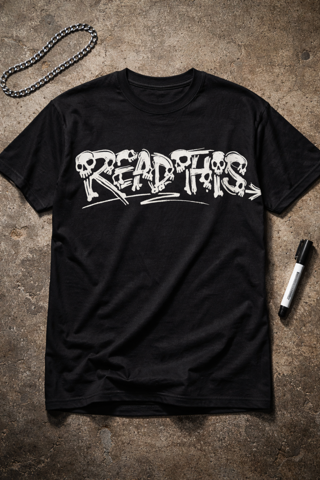 Skull Marker Tag ‘READ THIS’ Oversized Graphic Tee
