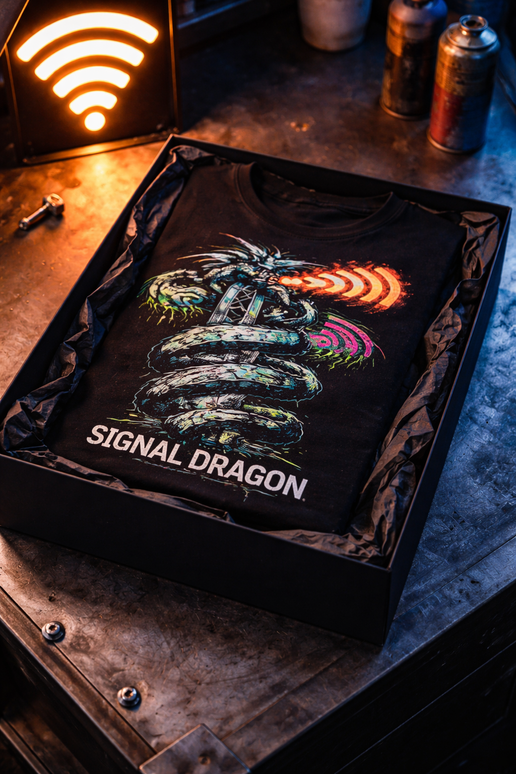 Cyberpunk Graffiti Dragon Cell Signal Streetwear T-Shirt