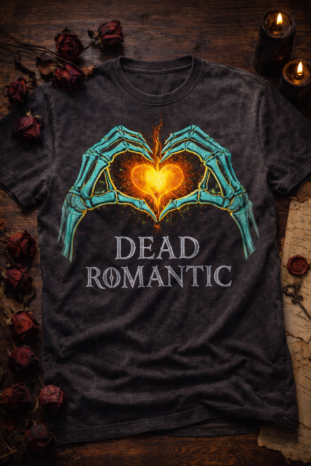 Dead Romantic Skeleton Hands Heart T-Shirt