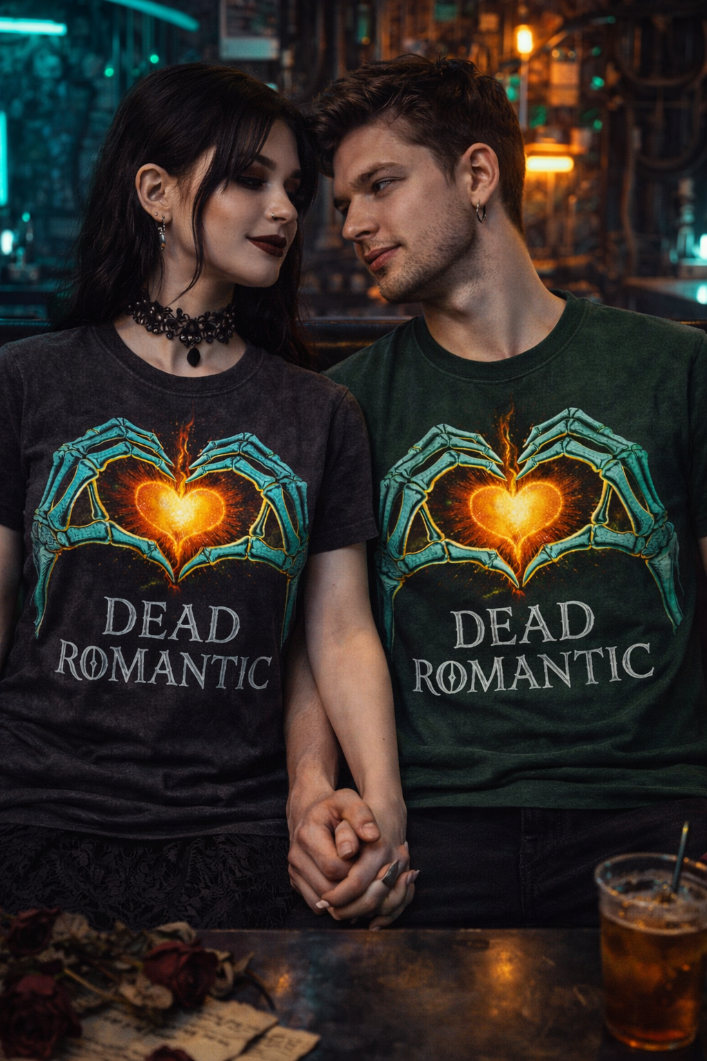 Dead Romantic Skeleton Hands Heart T-Shirt