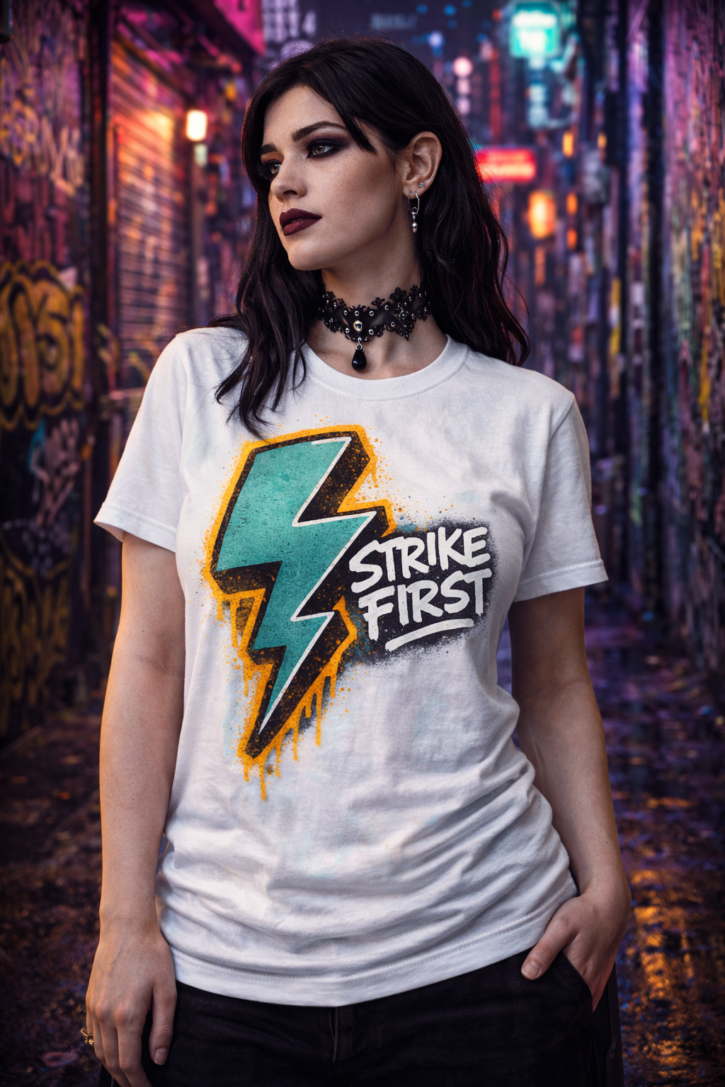 Strike First Graffiti Lightning Bolt Urban T-Shirt