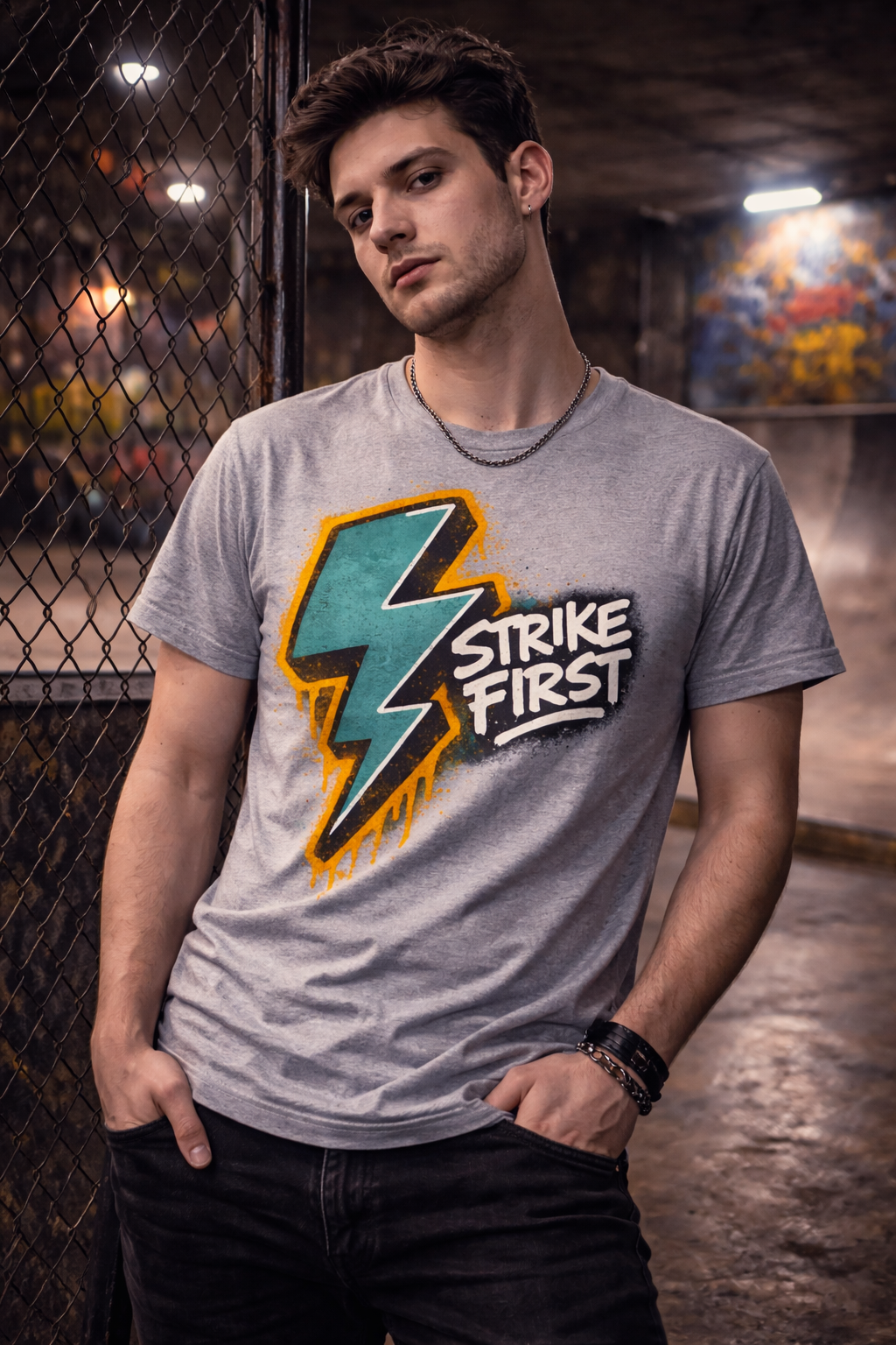 Strike First Graffiti Lightning Bolt Urban T-Shirt