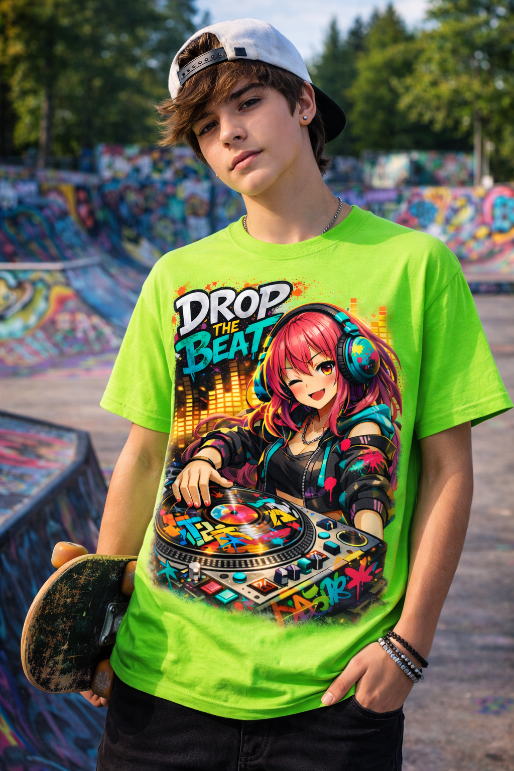 Anime DJ Girl Drop The Beat Cyberpunk Graphic T-Shirt