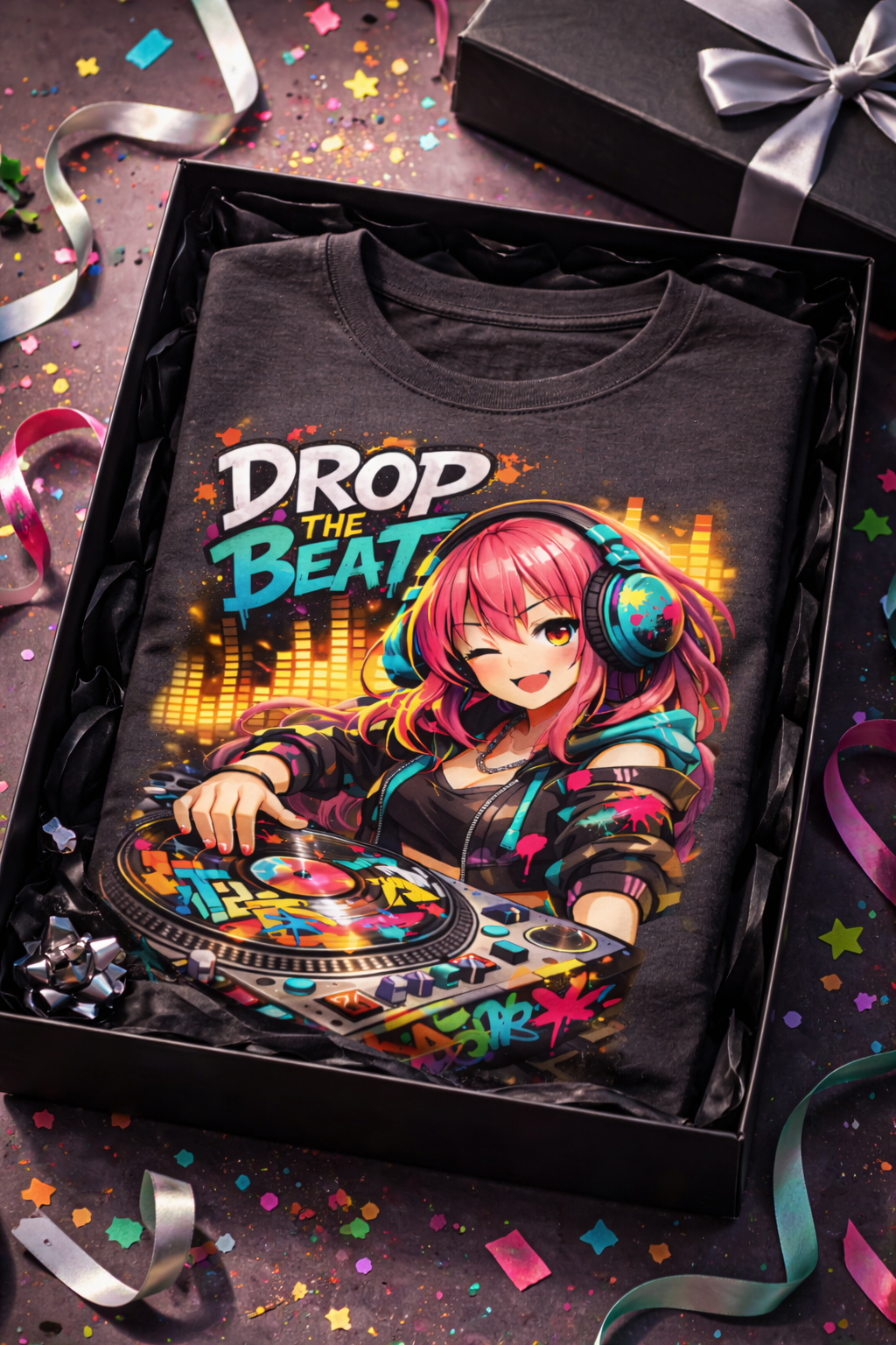 Anime DJ Girl Drop The Beat Cyberpunk Graphic T-Shirt