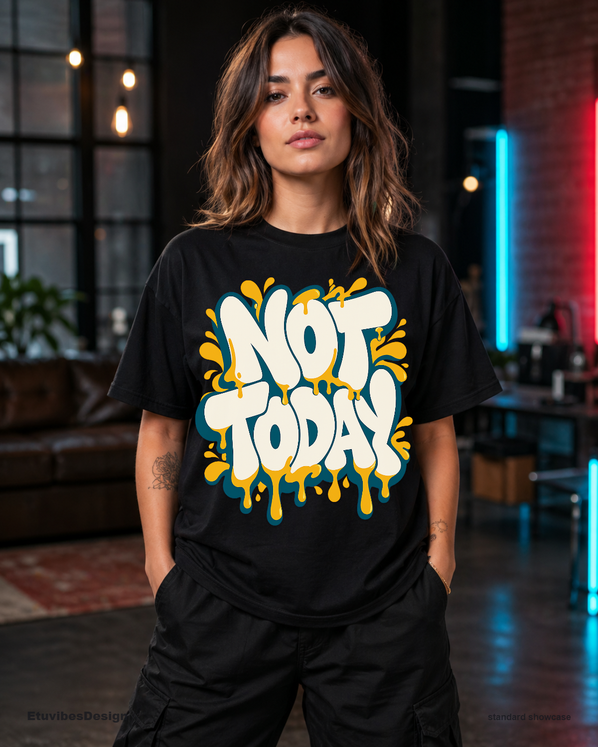 Not Today Retro Melting Typography Graphic T-Shirt