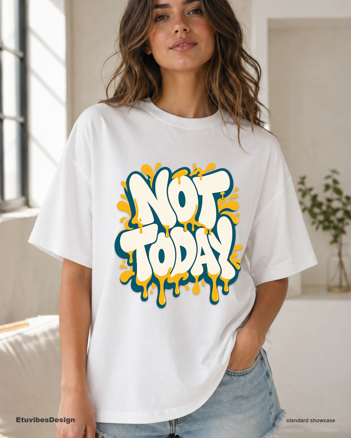 Not Today Retro Melting Typography Graphic T-Shirt