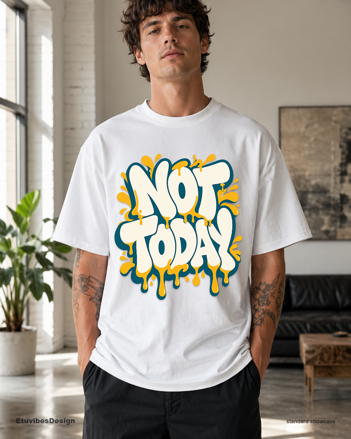 Not Today Retro Melting Typography Graphic T-Shirt
