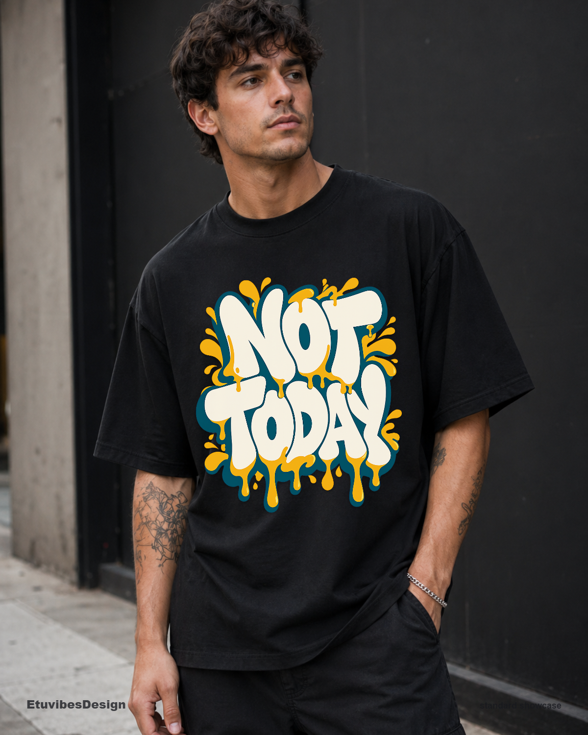Not Today Retro Melting Typography Graphic T-Shirt