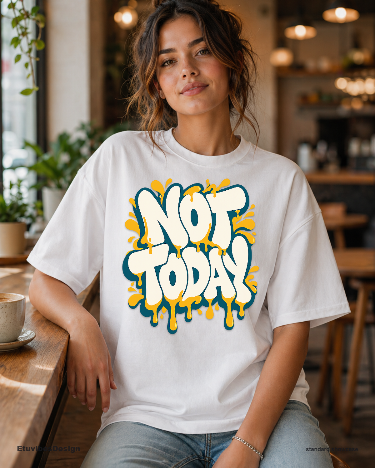 Not Today Retro Melting Typography Graphic T-Shirt