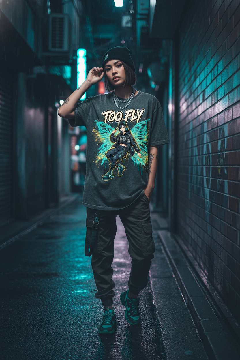 Too Fly Dark Fairycore Anime Streetwear Graphic T-Shirt