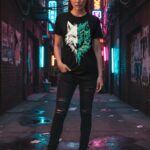 Cyber Graffiti Split Wolf Head Graphic T-Shirt