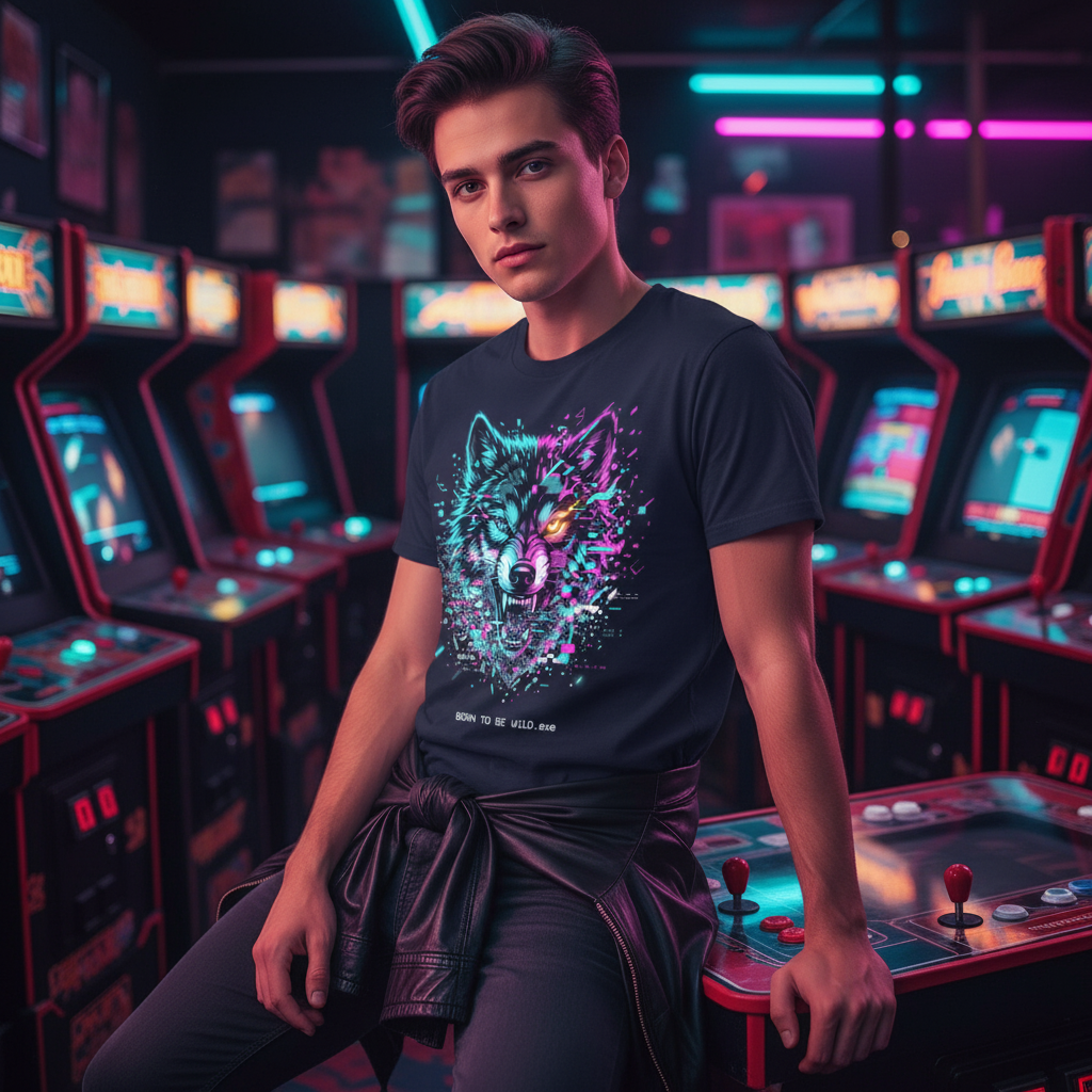 Glitchcore Cyberpunk Wolf Head ‘BORN TO BE WILD.exe’ T-Shirt