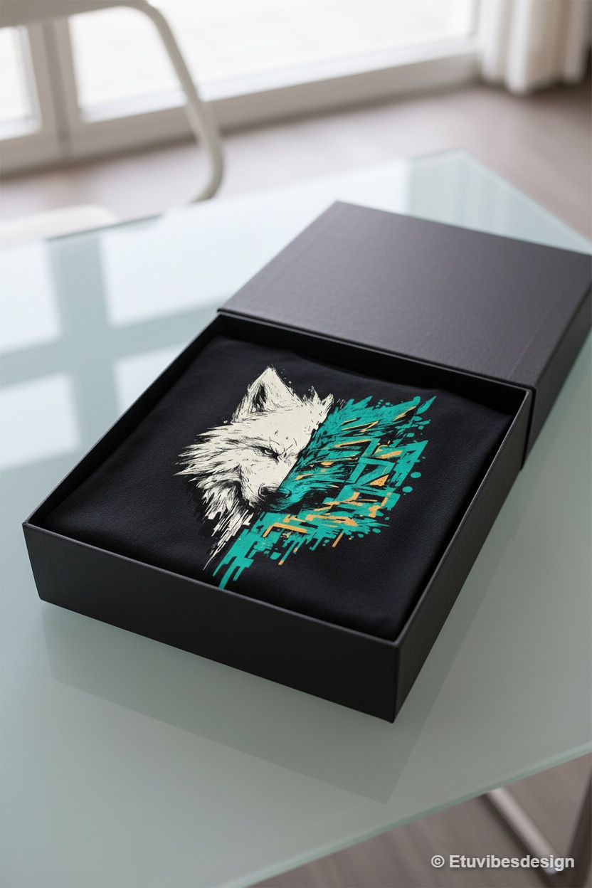 Cyber Graffiti Split Wolf Head Graphic T-Shirt