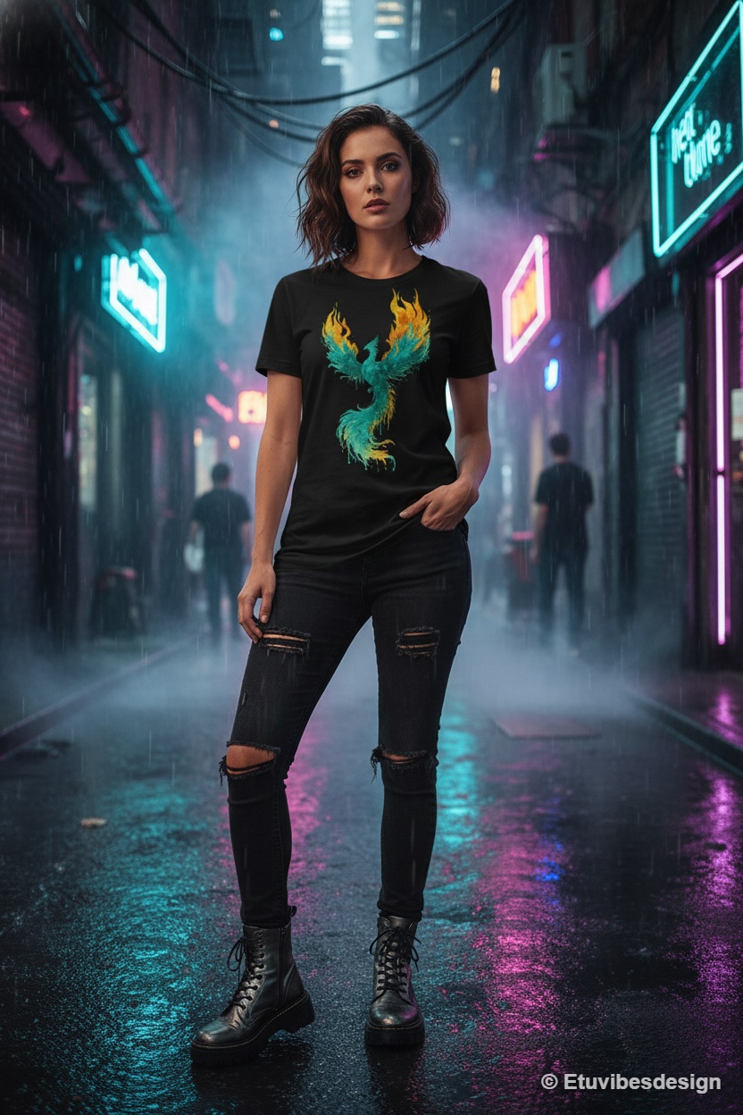 Phoenix Rising Graffiti Fire Streetwear Graphic Tee