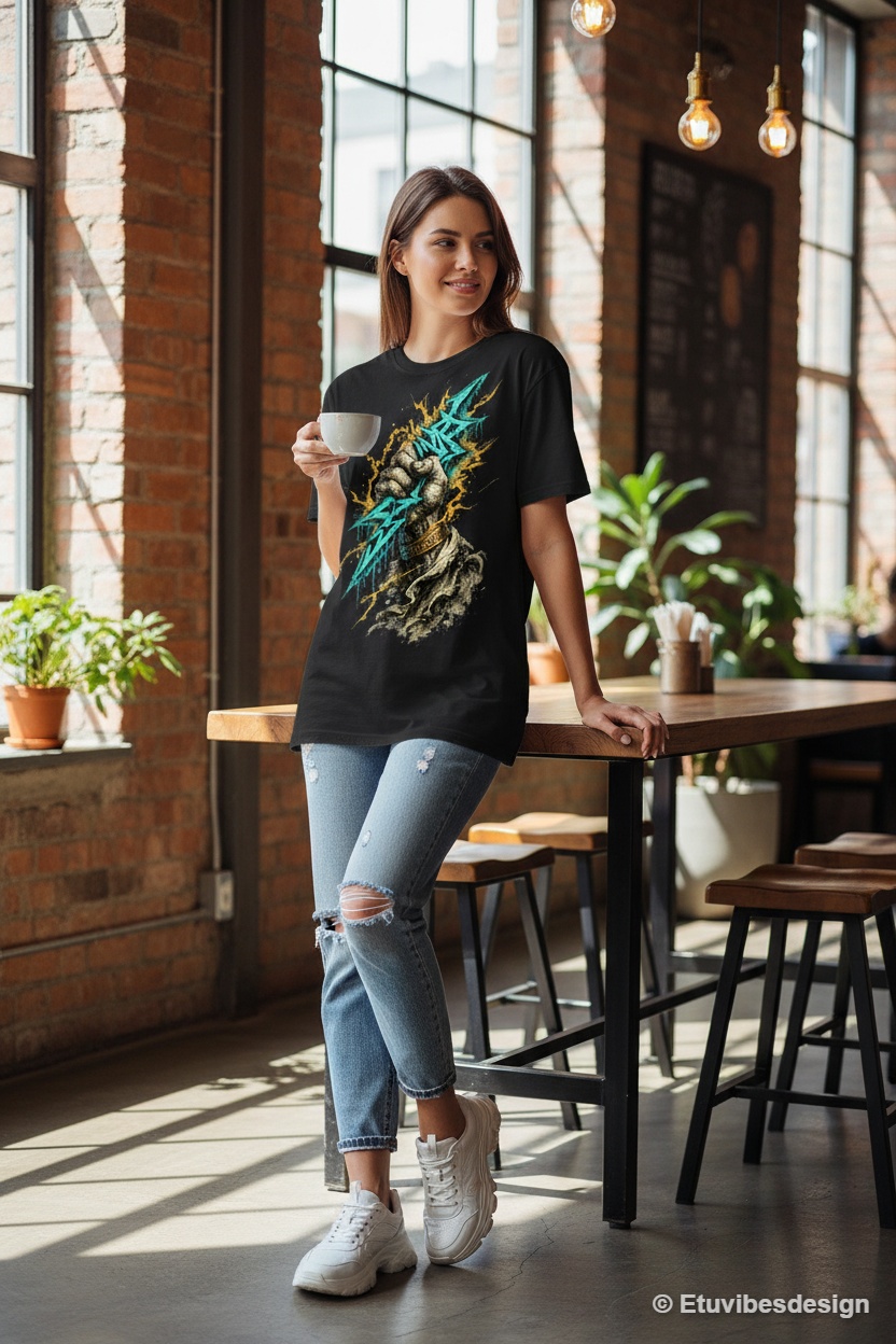 Zeus Graffiti Lightning Bolt Oversized Streetwear Tee