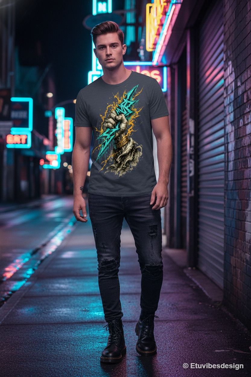 Zeus Graffiti Lightning Bolt Oversized Streetwear Tee