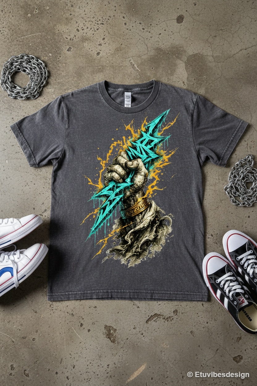 Zeus Graffiti Lightning Bolt Oversized Streetwear Tee