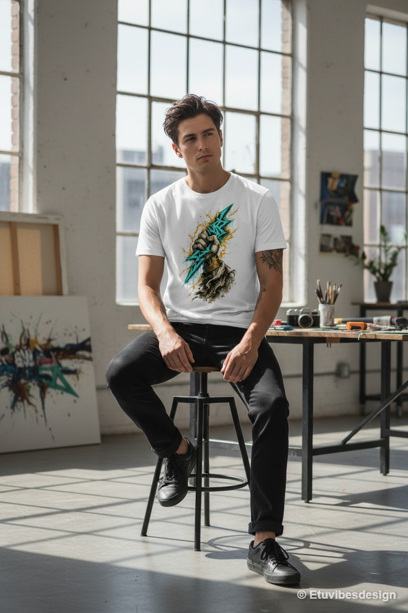 Zeus Graffiti Lightning Bolt Oversized Streetwear Tee