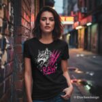 RAW Neon Pink Wolf Sketch Grunge T-Shirt